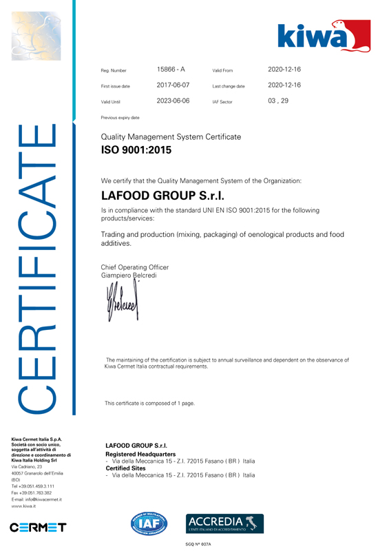 Quality Certifications 9001 LaFood